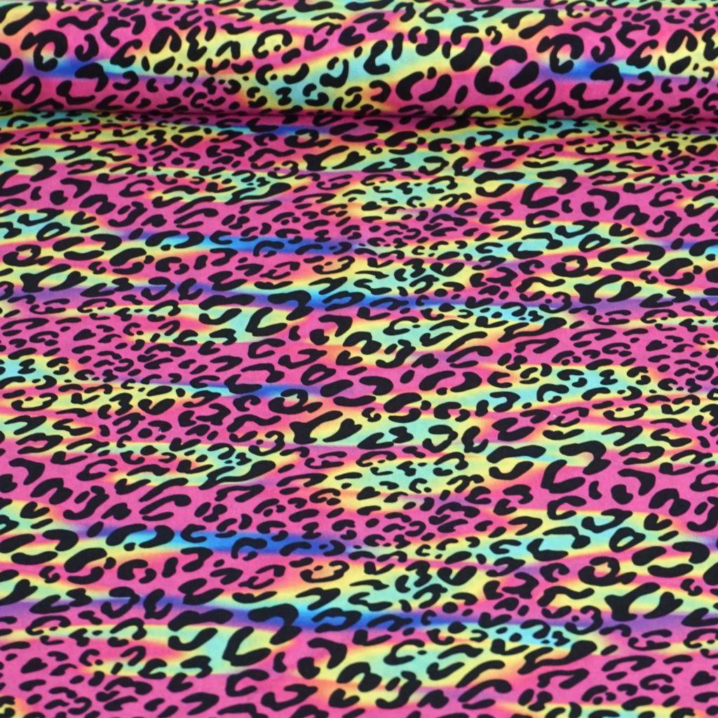 Baumwollstoff Motivdruck Leo pink grün gelb 80er Look